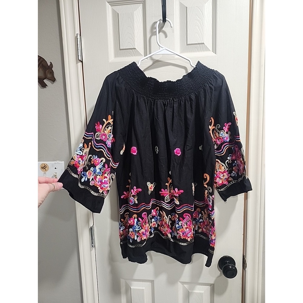 Studio West Black Off-Shoulder Embroidered Tunic - Picture 6 of 13